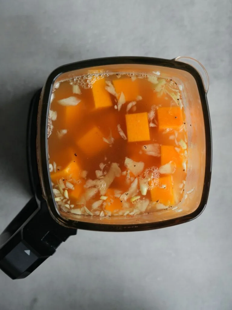 butternut squash, sweet potato, onion, spices and stock in Ninja soup maker