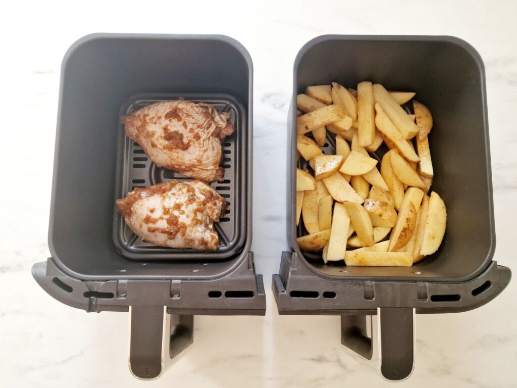 jerk chicken and chips in Ninja Dual Air Fryer