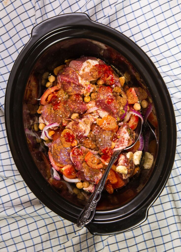 ingredients in slow cooker for lamb tagine