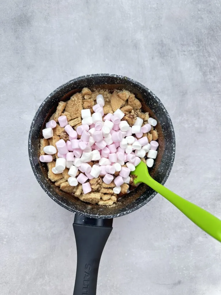 marshmallows mixed in with crushed biscuits