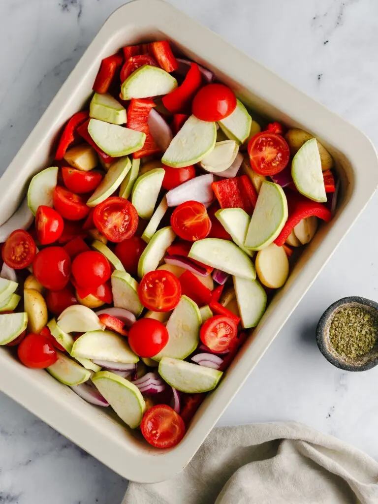 med veg in tray bake