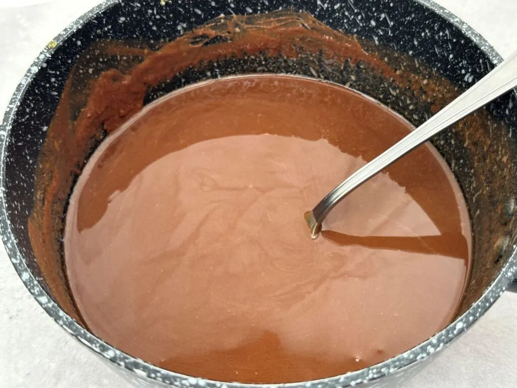 melted chocolate in saucepan for Rocky road