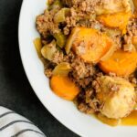 slow cooker mince and dumplings on a plate