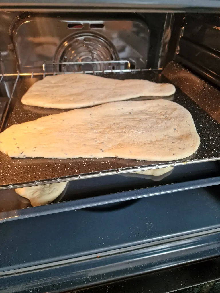 Naan dough in oven