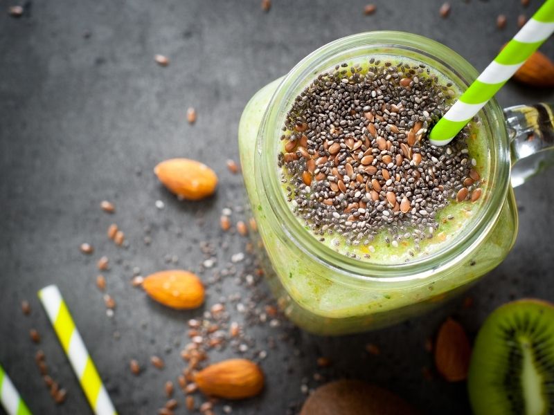 green smoothie with nuts and seeds