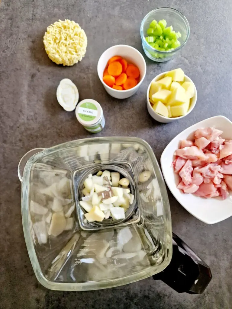 onions and garlic for chicken noodle soup