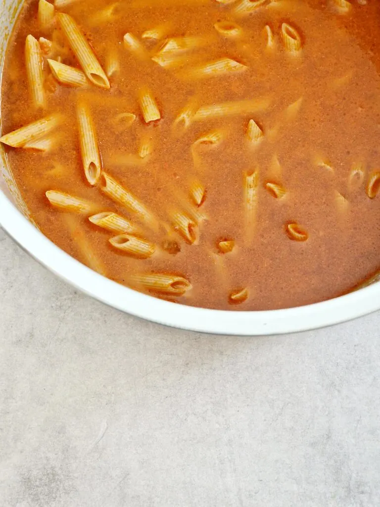 pasta submerged in water in Ninja foodi