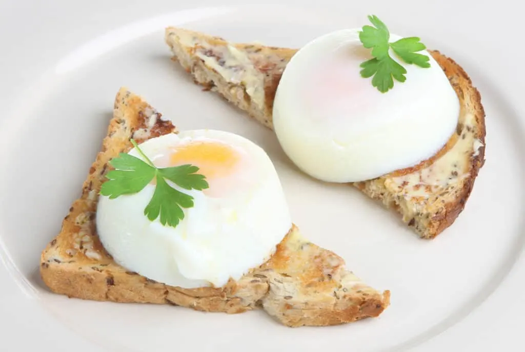 2 poached eggs on buttered toast