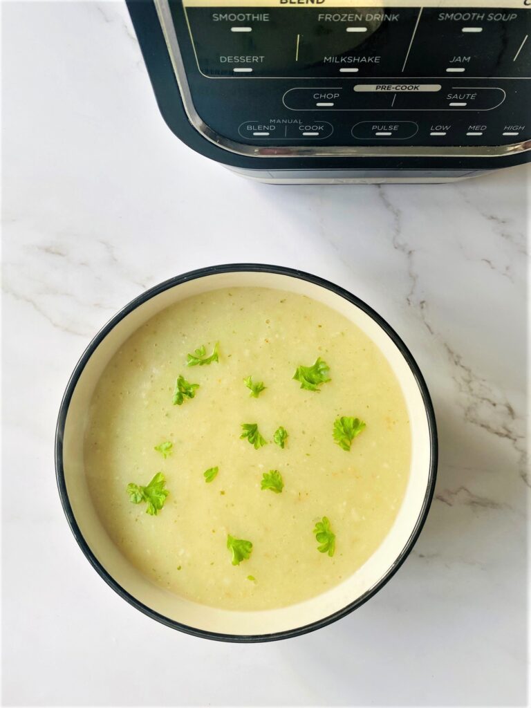 potato and garlic soup in a soup maker