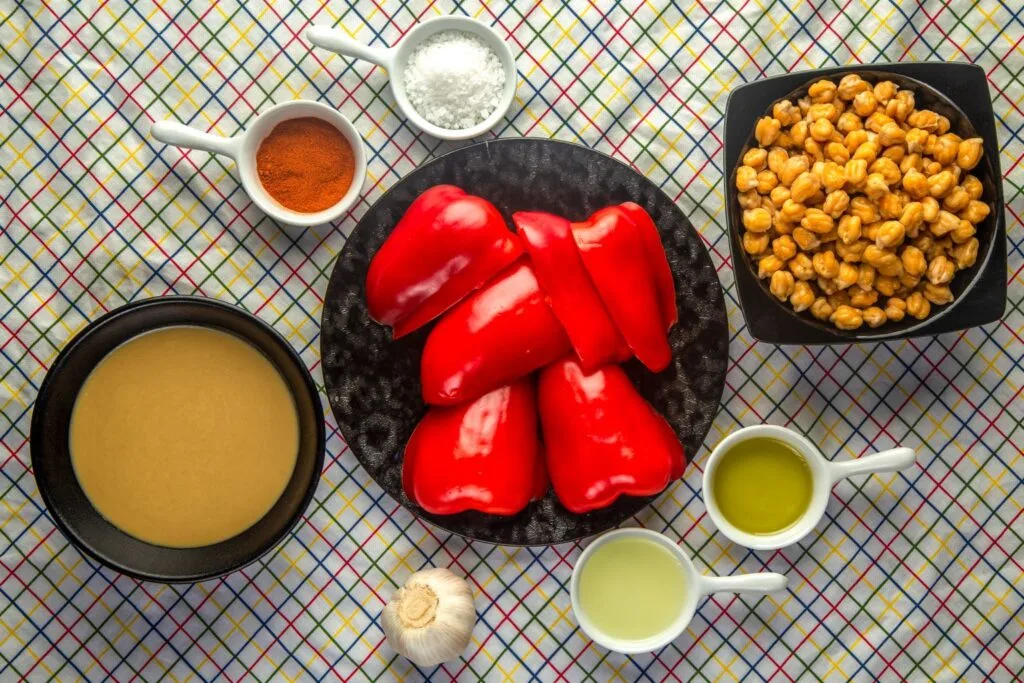 red pepper hummus ingredients laid out