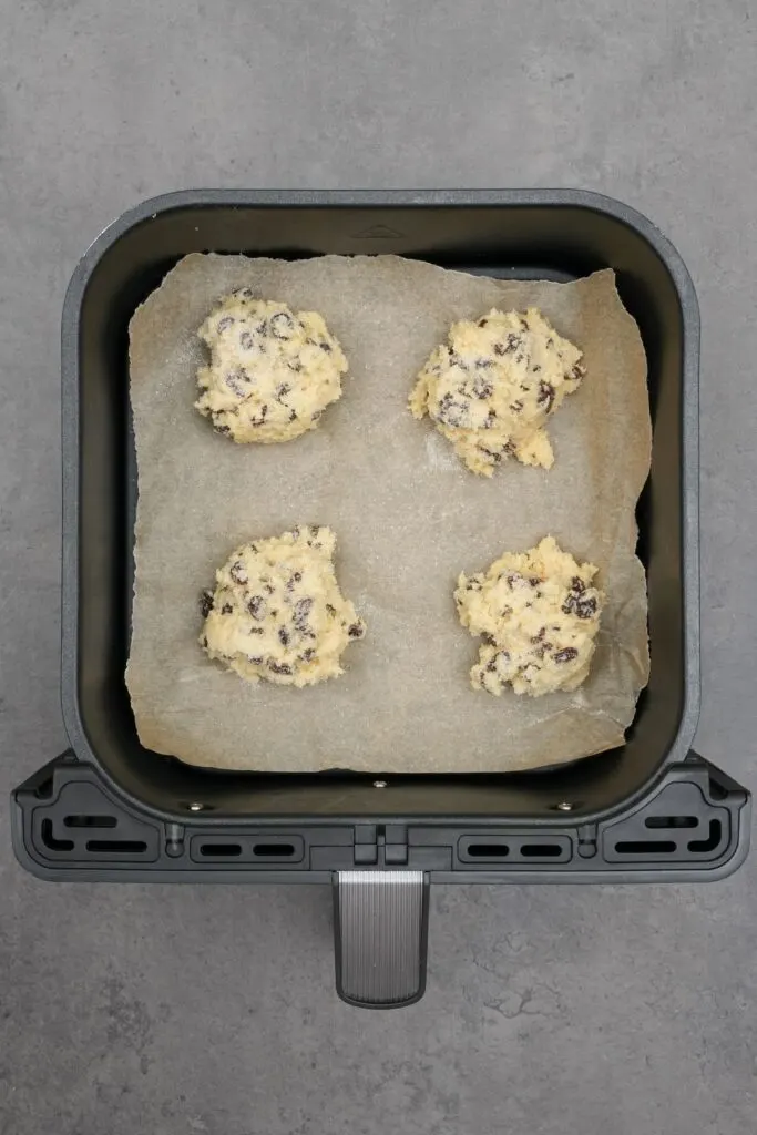 rock cake mixture in air fryer basket