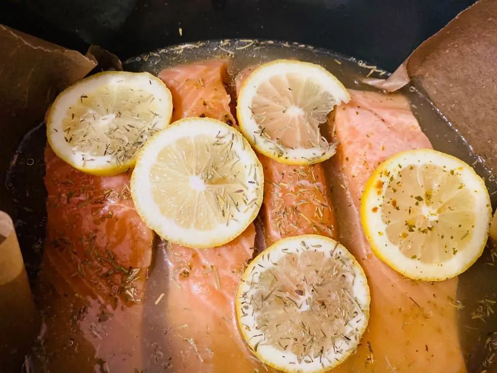 salmon in slow cooker with water