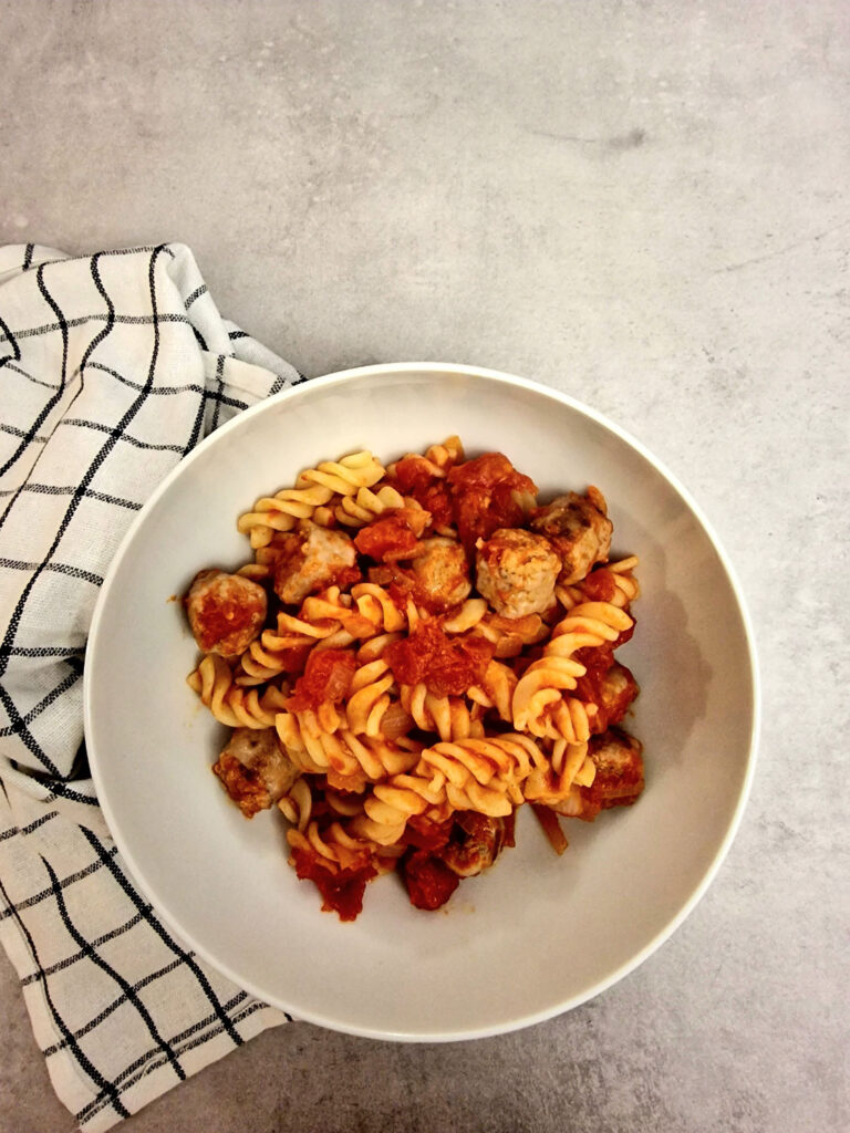 sausage pasta in a bowl