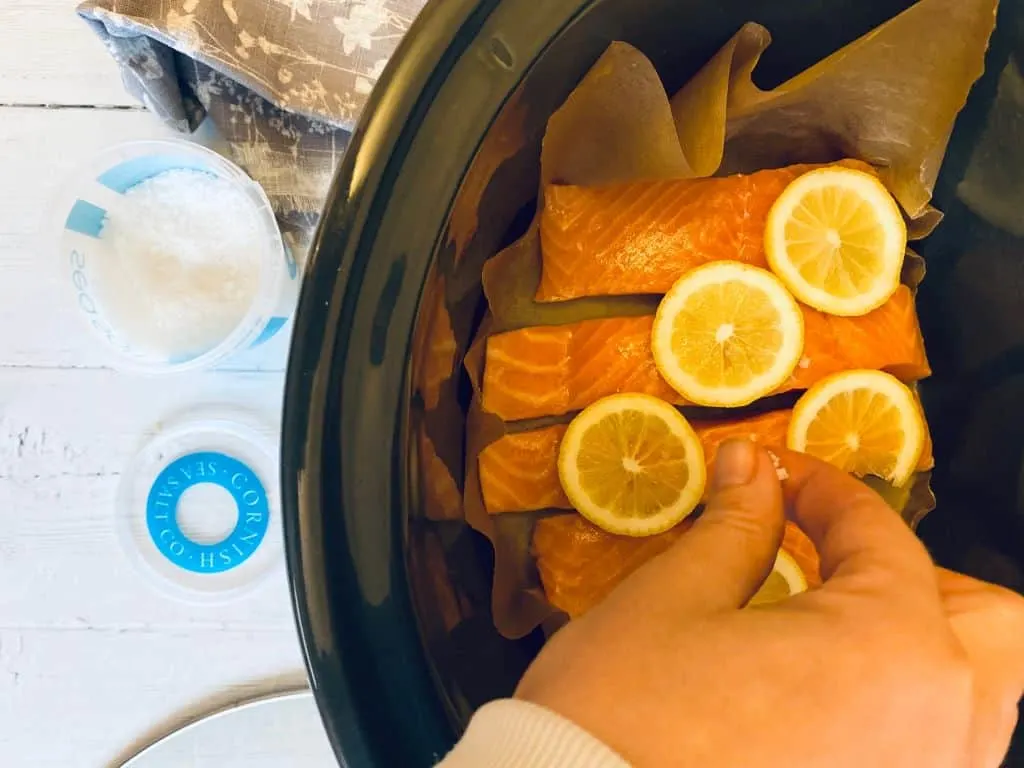 seasoning salmon with salt in slow cooker