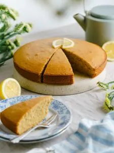 sliced madeira cake on a plate