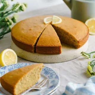 sliced madeira cake on a plate