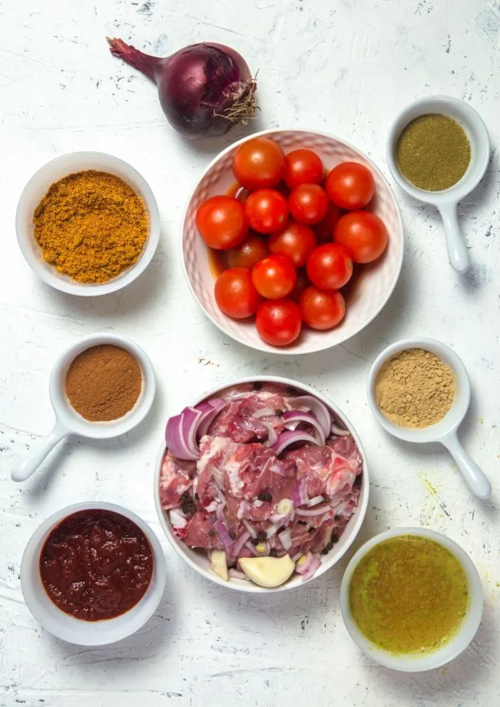 ingredients laid out for slow cooker lamb curry