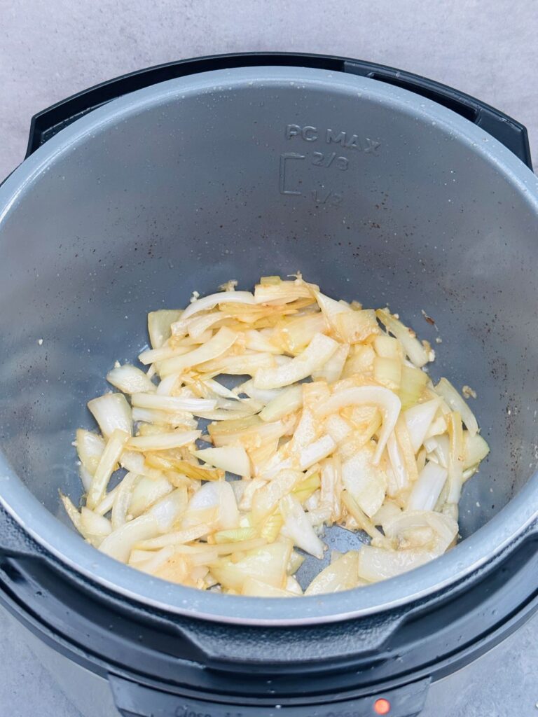 softening onions and garlic in Cosori pressure cooker