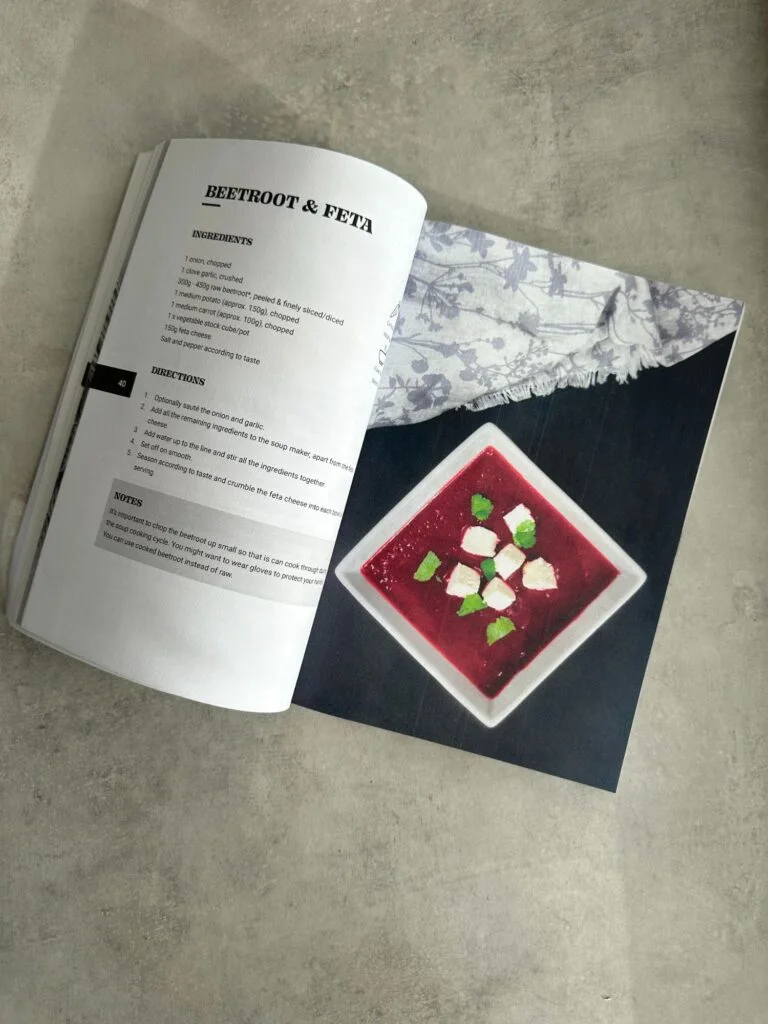 beetroot and fta cheese in Liana Green's 150+ soup maker recipe book