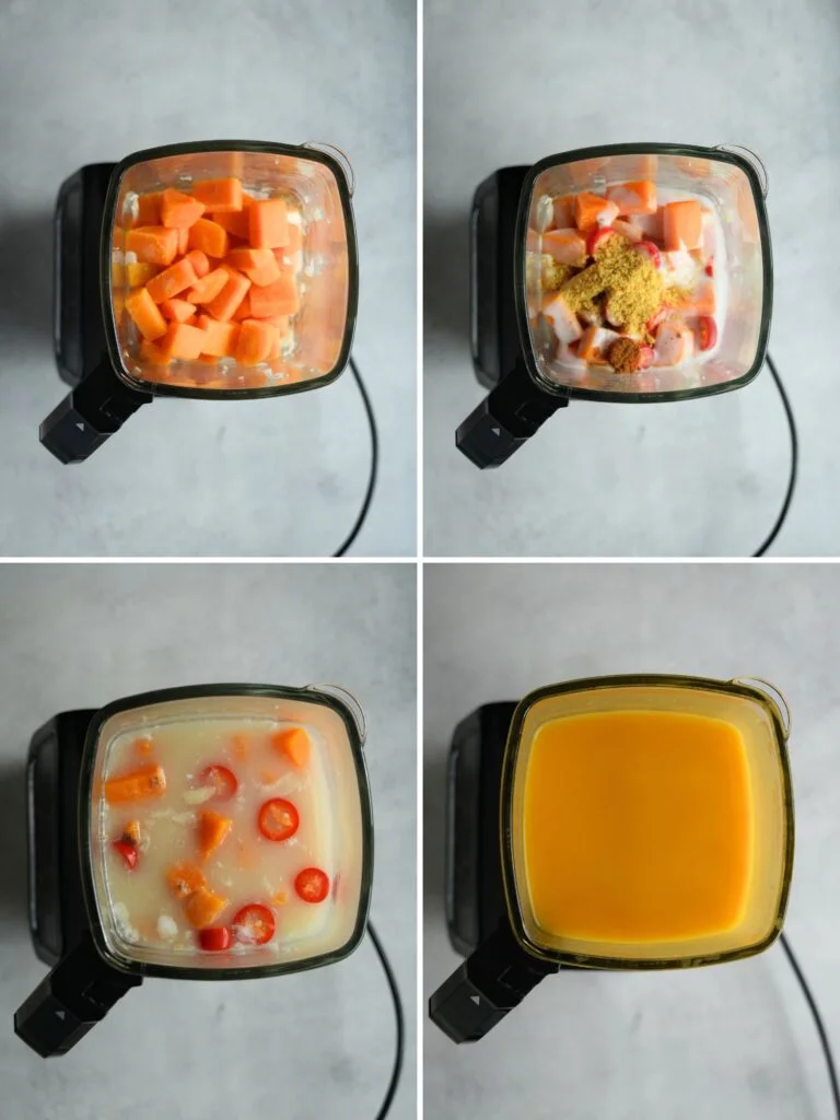 image with a grid of 4 pictures showing the steps to making ninja soup maker