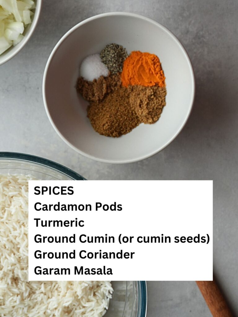 ground cumin, ground coriander, garam masala, turmeric