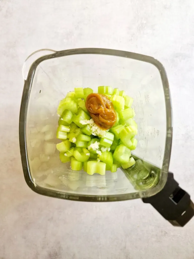 celery soup ingredients in Ninja soup maker jug