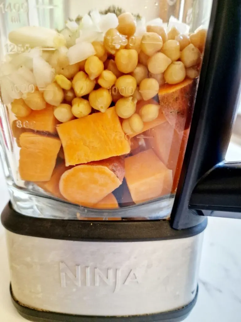 sweet potato chickpea soup ingredients in ninja soup maker