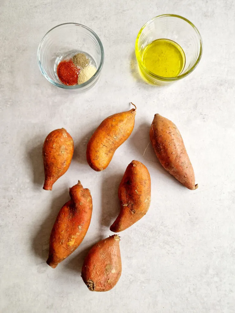 6 raw sweet potatoes, oil and seasoning