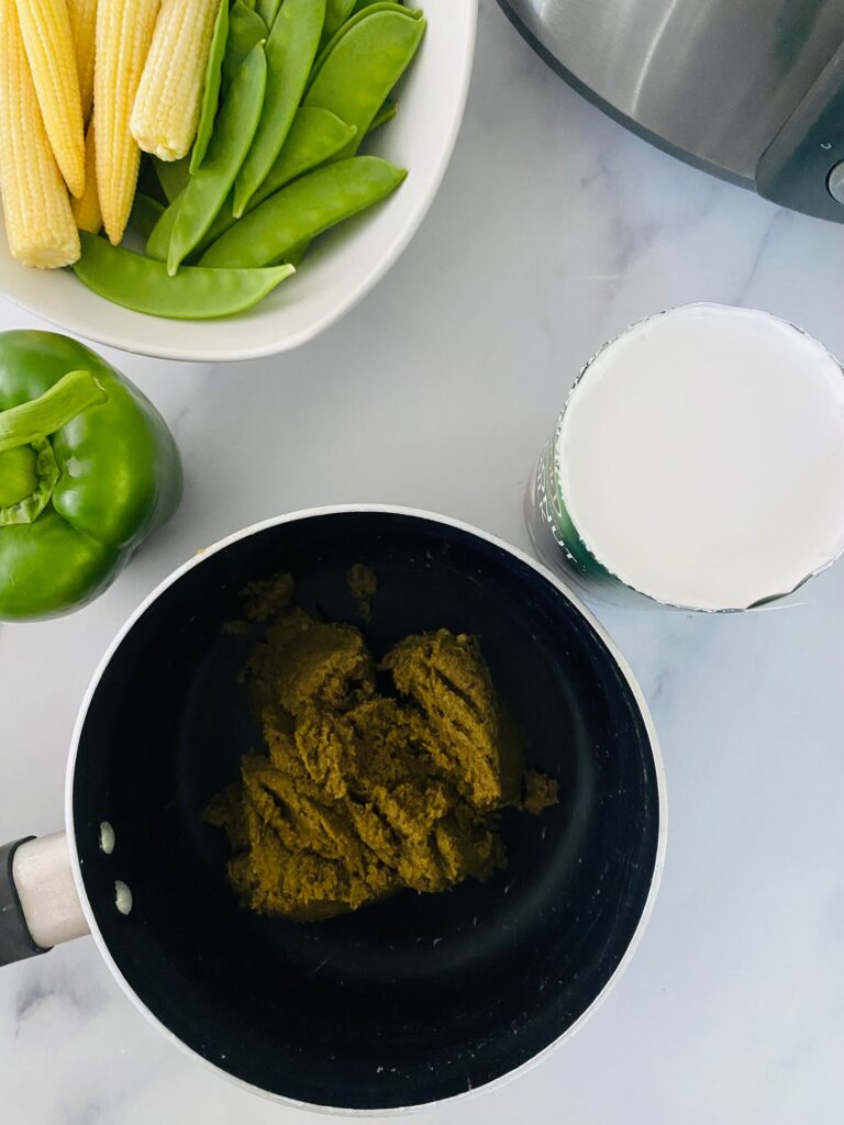 thai green curry paste and coconut milk