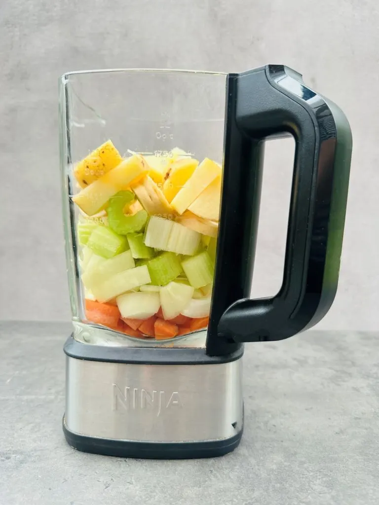 chopped raw vegetables in Ninja soup maker