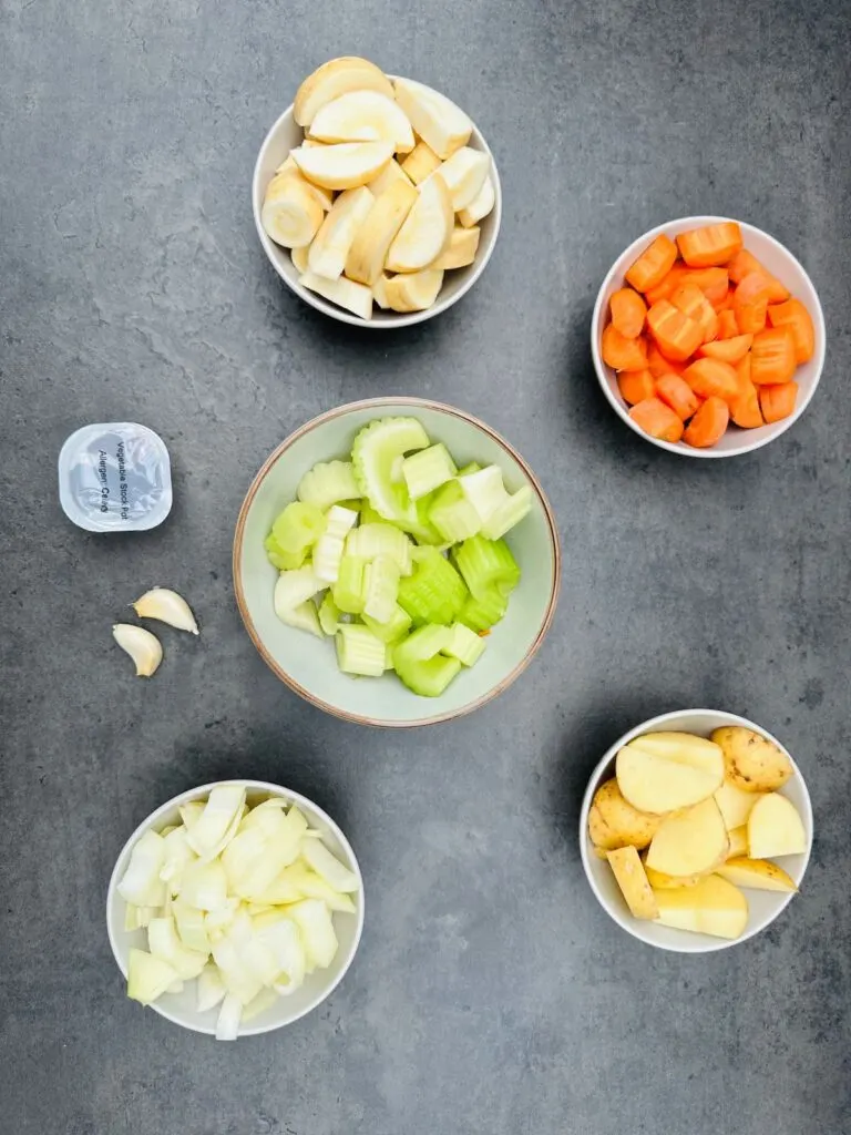 ingredients laid out for soup maker vegetable soup